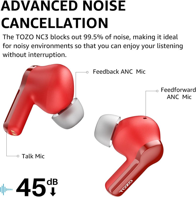 TOZO Hybrid Active Noise Cancelling Wireless Earbuds with 6 Mics AI Clear Call Ear Buds 68H Playtime with LED Display 32 Preset EQs via APP Bluetooth 5.3 IPX8 Waterproof in Ear Headphones - Image 3